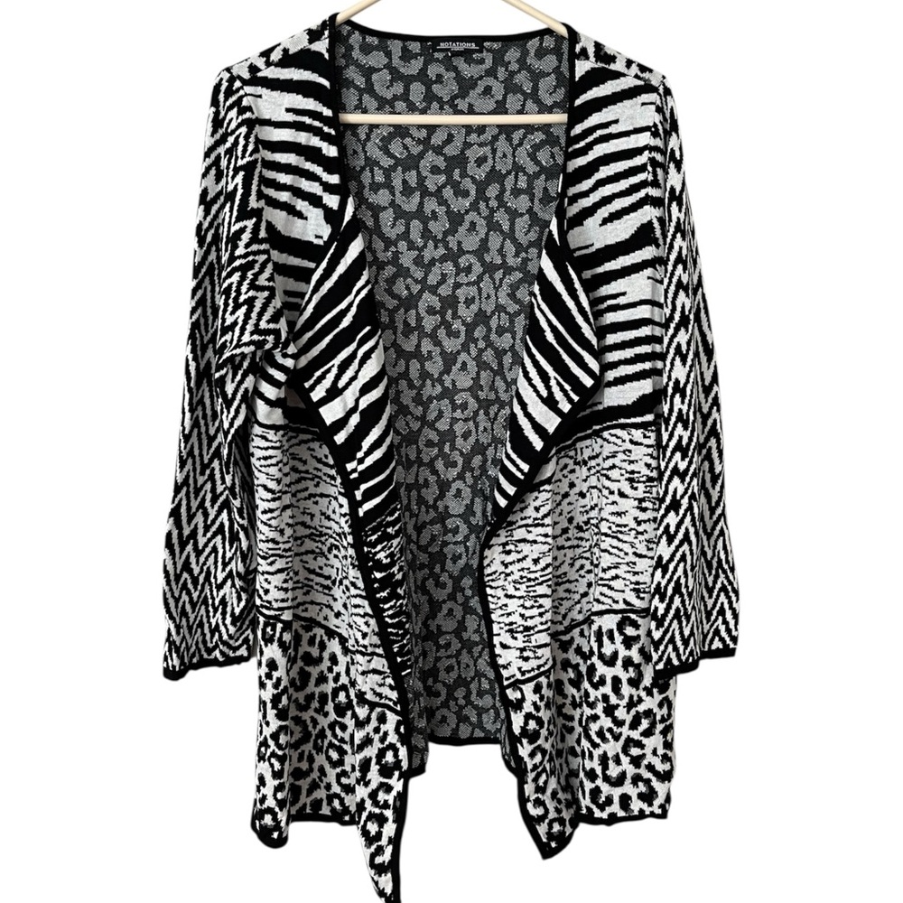 Notations Womens Size 1X Sweater Cardigan Duster Open Front Flowy Leopard Zebra